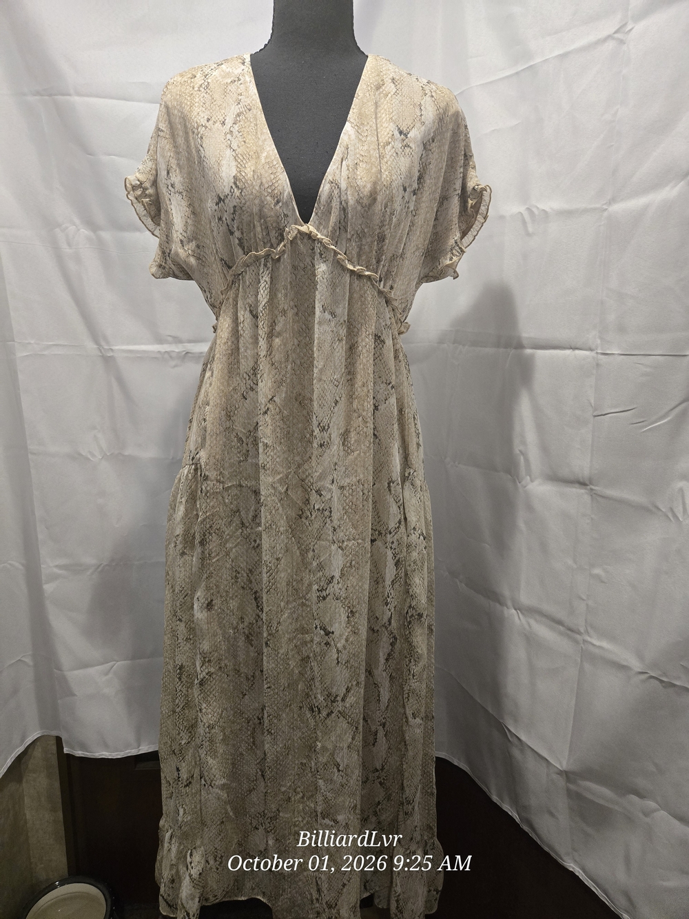 Zara Beige Snake-Print V-Neck Tiered Maxi Dress